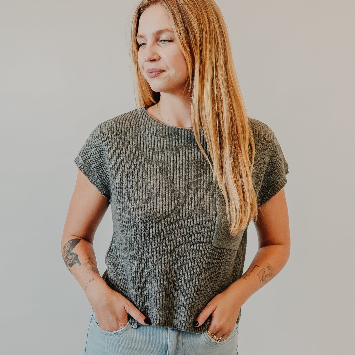 Be Cool | Pocket Cap Sleeve Dolman Top | Spruce