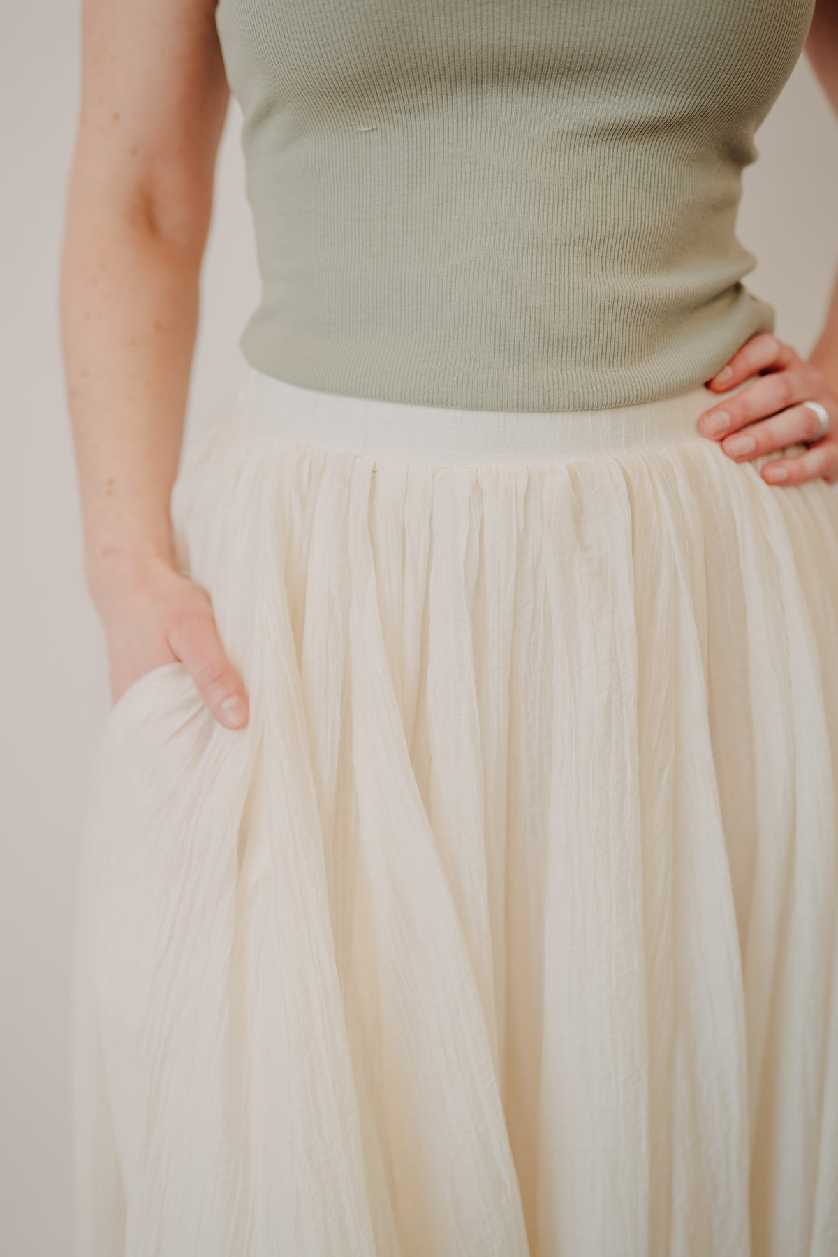 Fun2Fun | Crinkle Woven Maxi Skirt | Cream