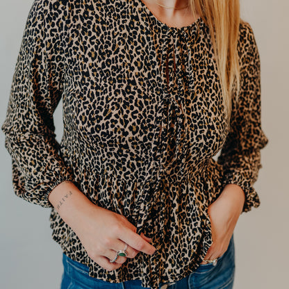 Gilli | Front Tie Leopard Top | Taupe Black