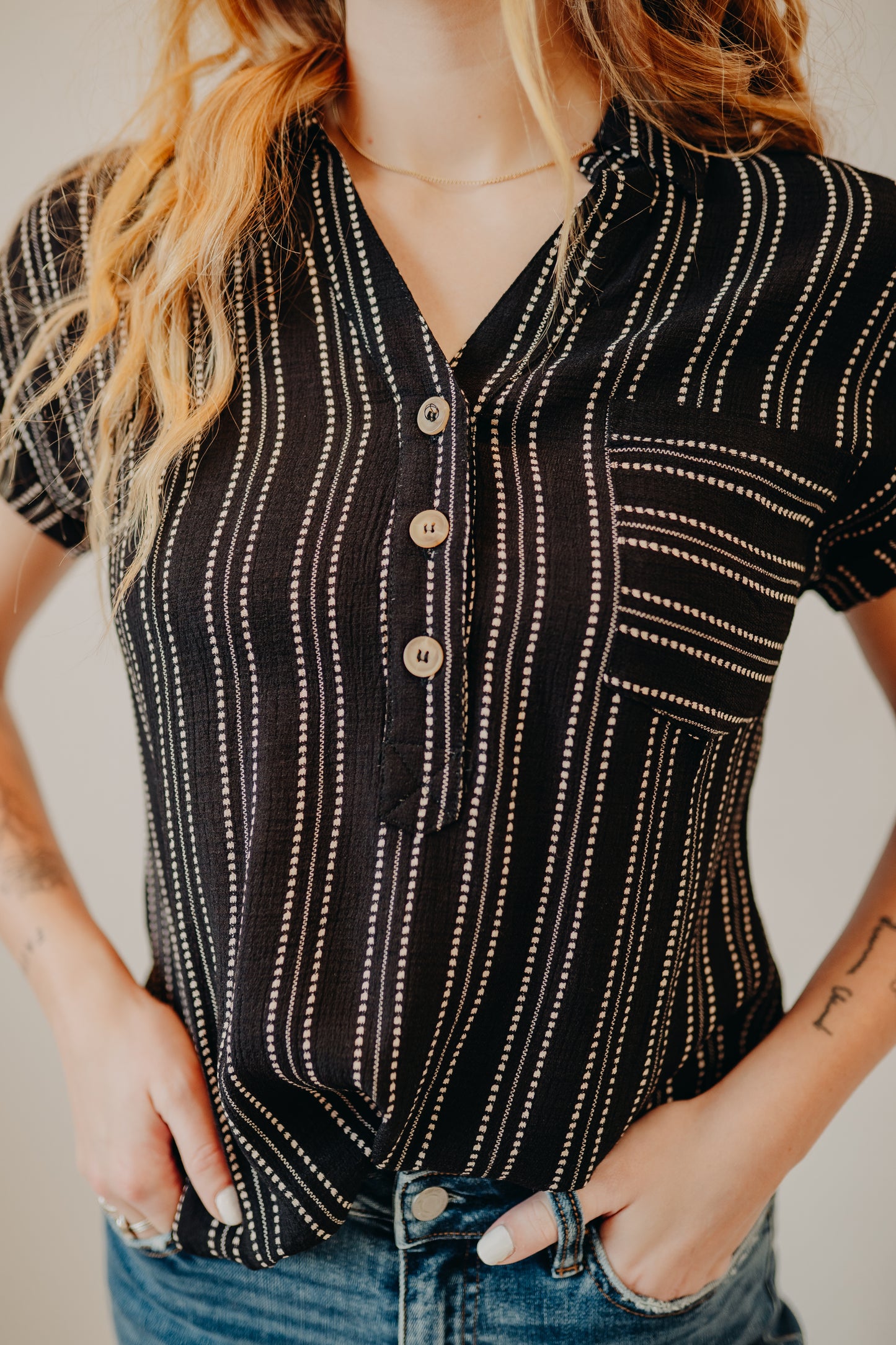 Blu Pepper | Striped Collared Top | Black