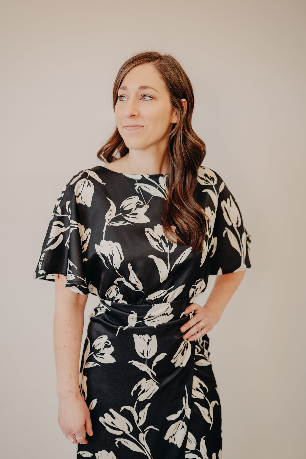 Fun2Fun | Floral Satin Pleated Wrap Dress | Black