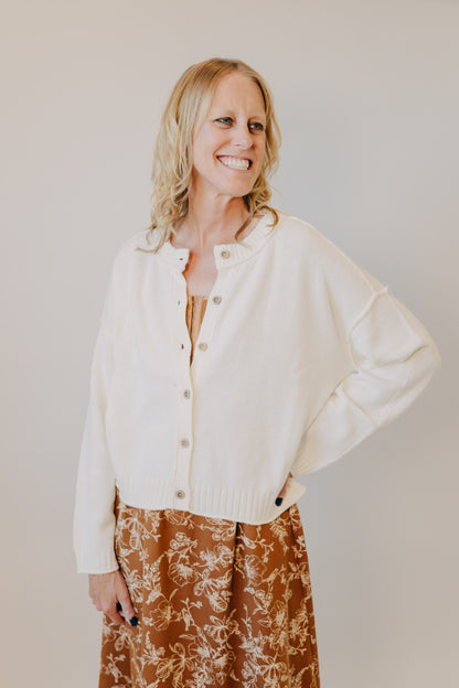 Blu Pepper | Raw Edge Exposed Seam Cardigan | Ivory