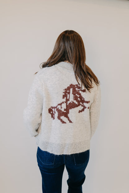 Blu Pepper | Western Jacquard Collared Cardigan | Heather Grey