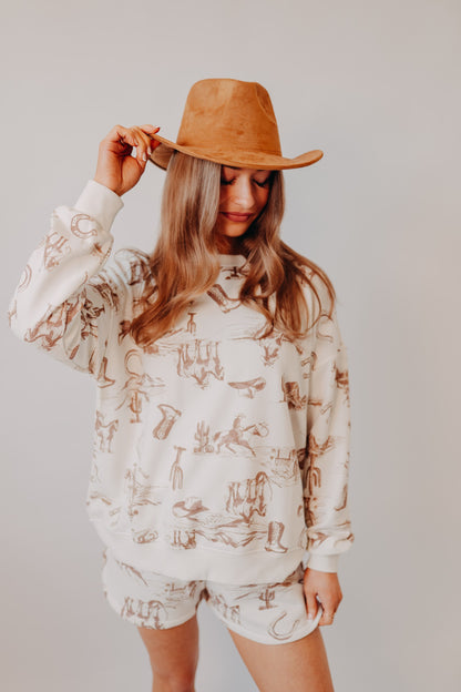 Blu Pepper | Western Print Knit Shorts | Cream Multi