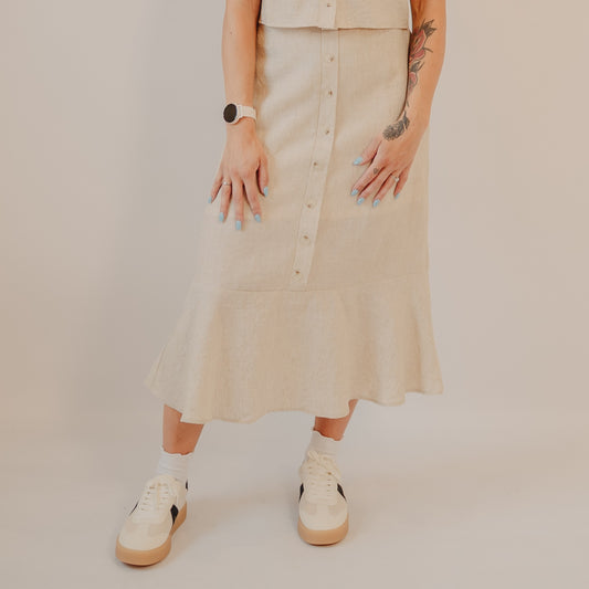 Gilli | Button Up Flare Hem Midi Skirt | Oatmeal
