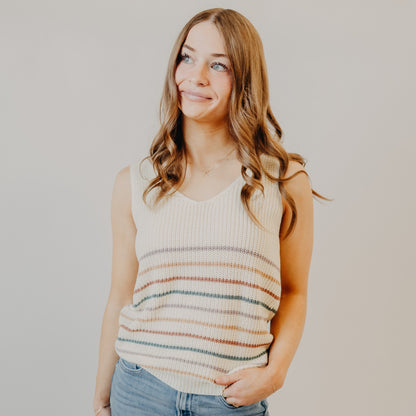 Staccato | V-Neck Sleeveless Sweater | Ivory Lavender