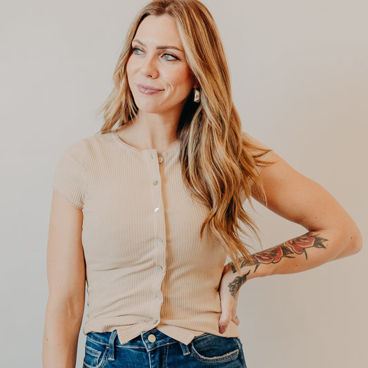 By Together | Luna Breeze Ribbed Cardigan | Beige