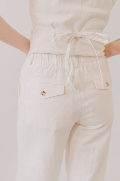 Miou Muse | Wide Leg Linen Trousers | White