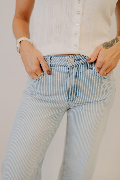 Vervet | High Rise Crop Stripe Wide w/ Cuff | Stripe