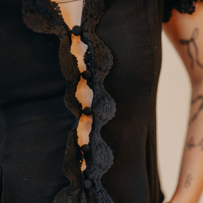 Blu Pepper | Lace Trim Puff Sleeve Blouse | Black