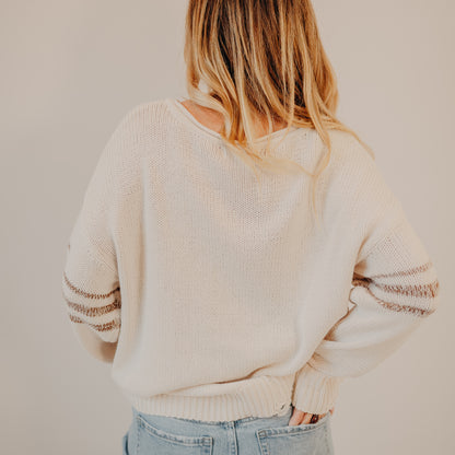 Blu Pepper | Distressed Varsity Top | Oatmeal