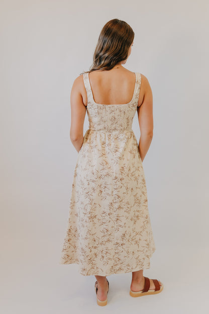 Blu Pepper | Floral Toile Midi Dress | Oatmeal
