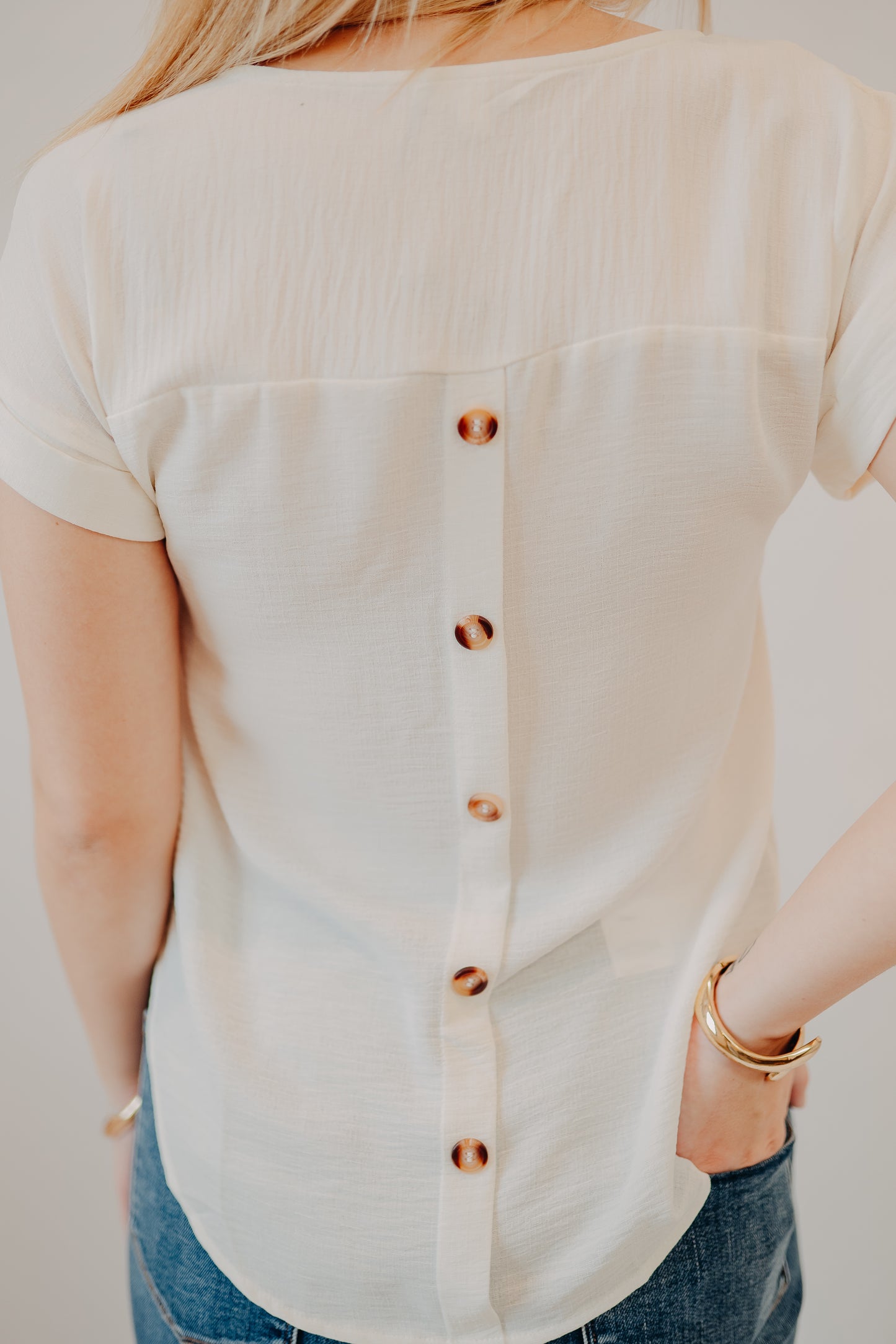 Blu Pepper | Split Neck Fold Sleeve Blouse | Cream