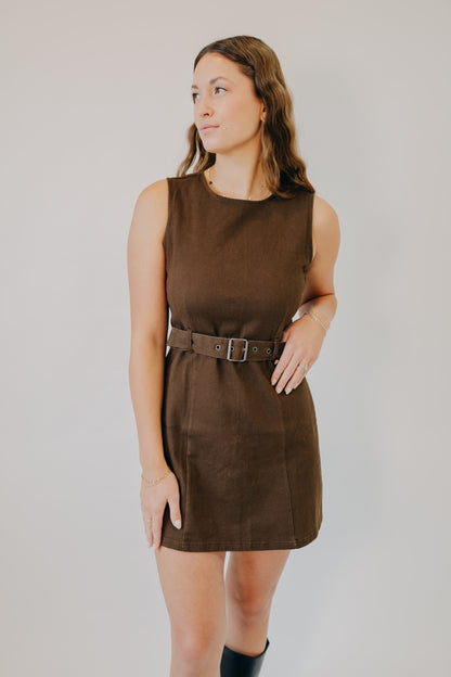 Blu Pepper | Belted Sleeveless Midi Dress | Brown