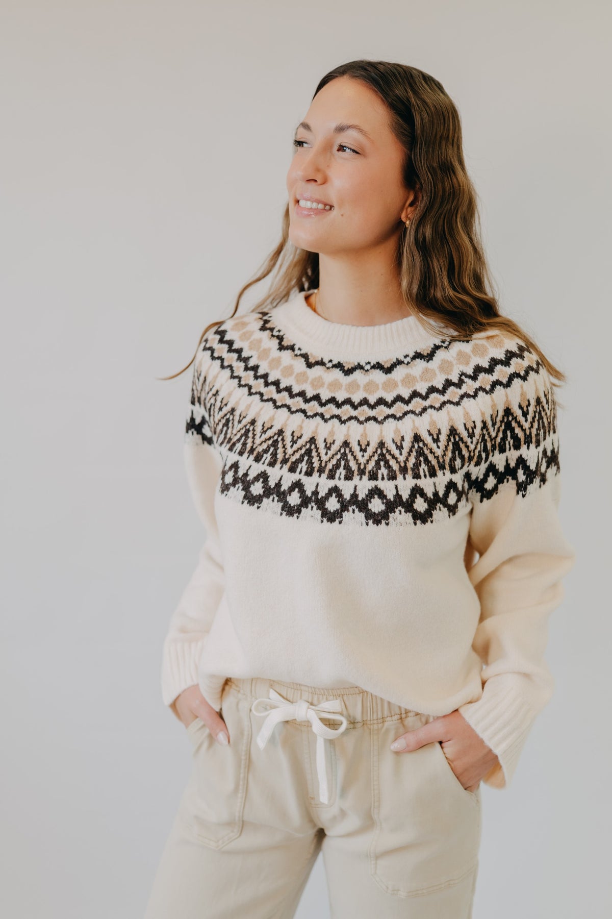 Blu Pepper | Fair Isle Crew Neck Sweater | Cream