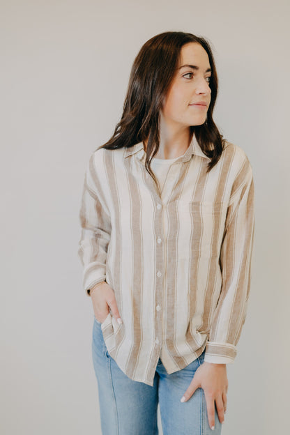 Z Supply | The Perfect Striped Button Up | Light Toffee