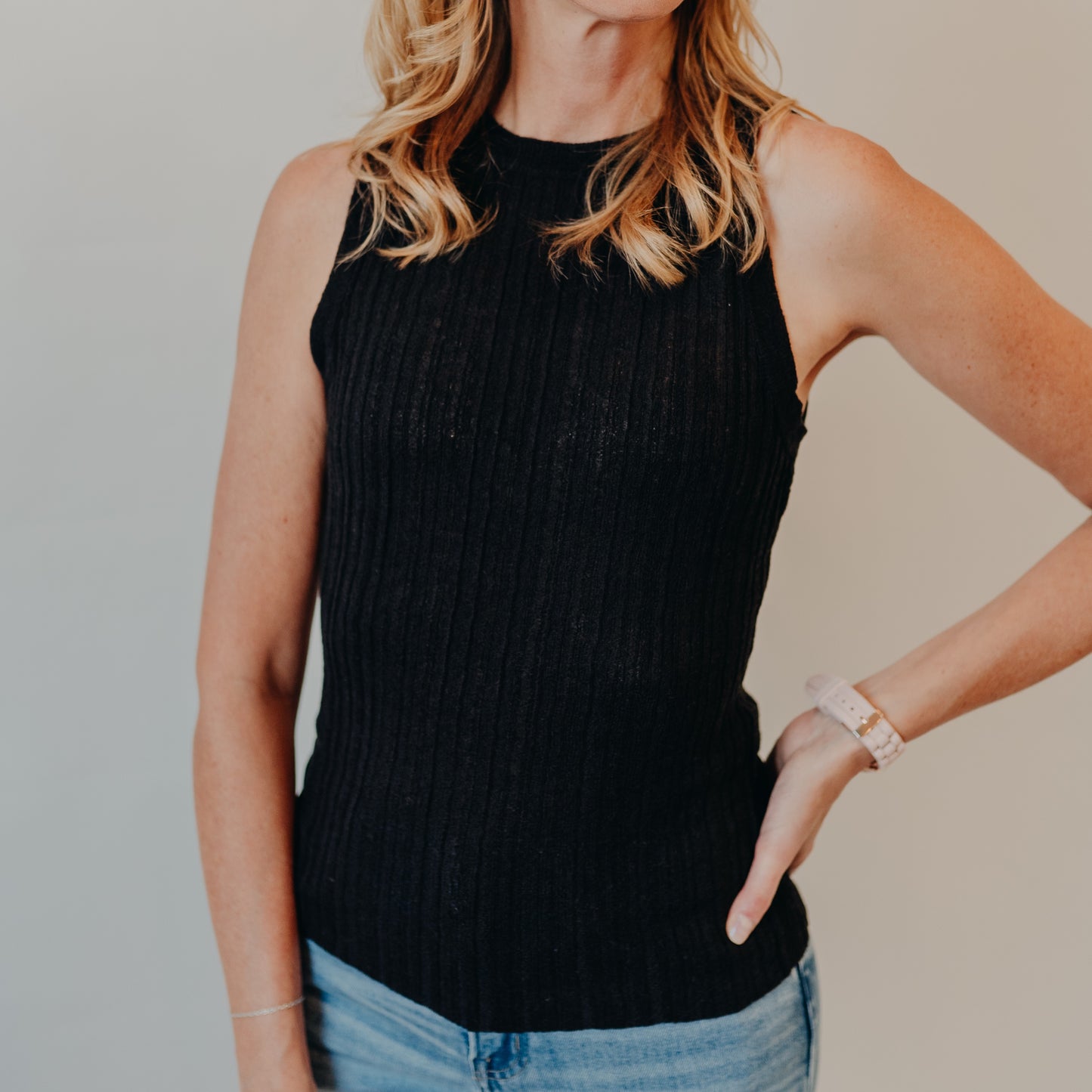 Blu Pepper | Sleeveless Sweater Top | Black