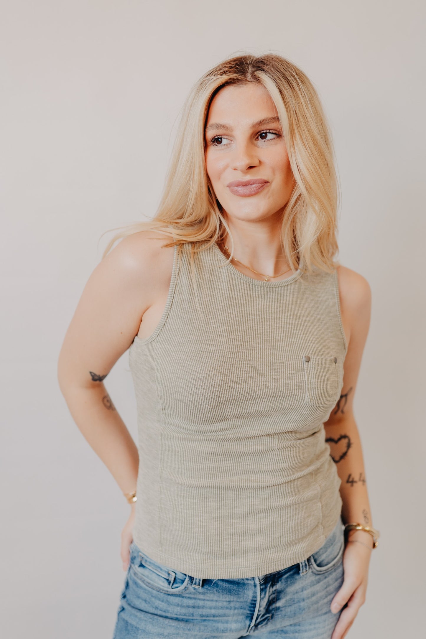 Doe & Rae | Striped Knit Puff Sleeve Top | Fade Olive