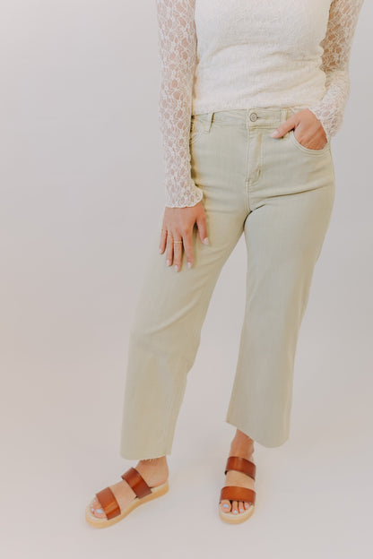 Vervet | High Rise Crop Wide Leg | Olive