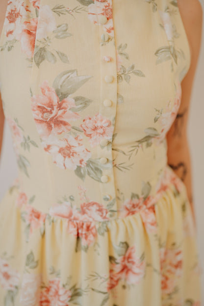 Blu Pepper | Floral Boatneck Button Down Midi Dress