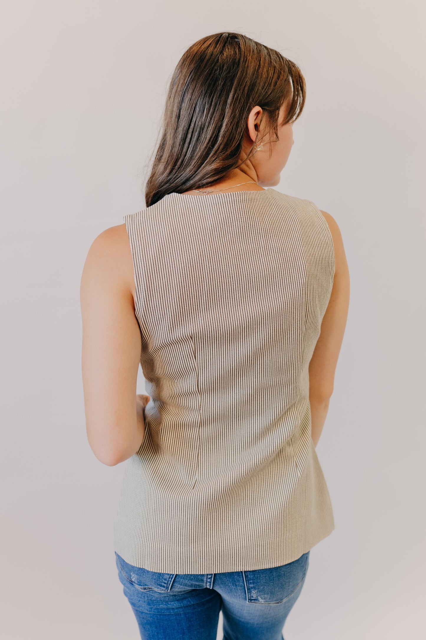 Blu Pepper | Pinstripe Denim Vest | Brown