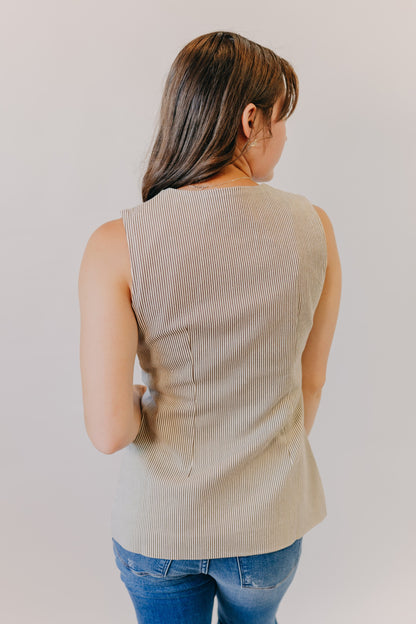 Blu Pepper | Pinstripe Denim Vest | Brown