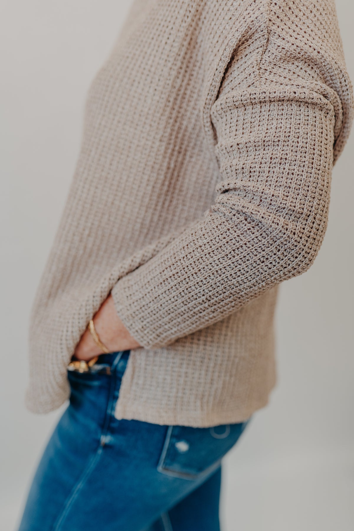 Gilli | Long Sleeve Side Slit Top | Oatmeal