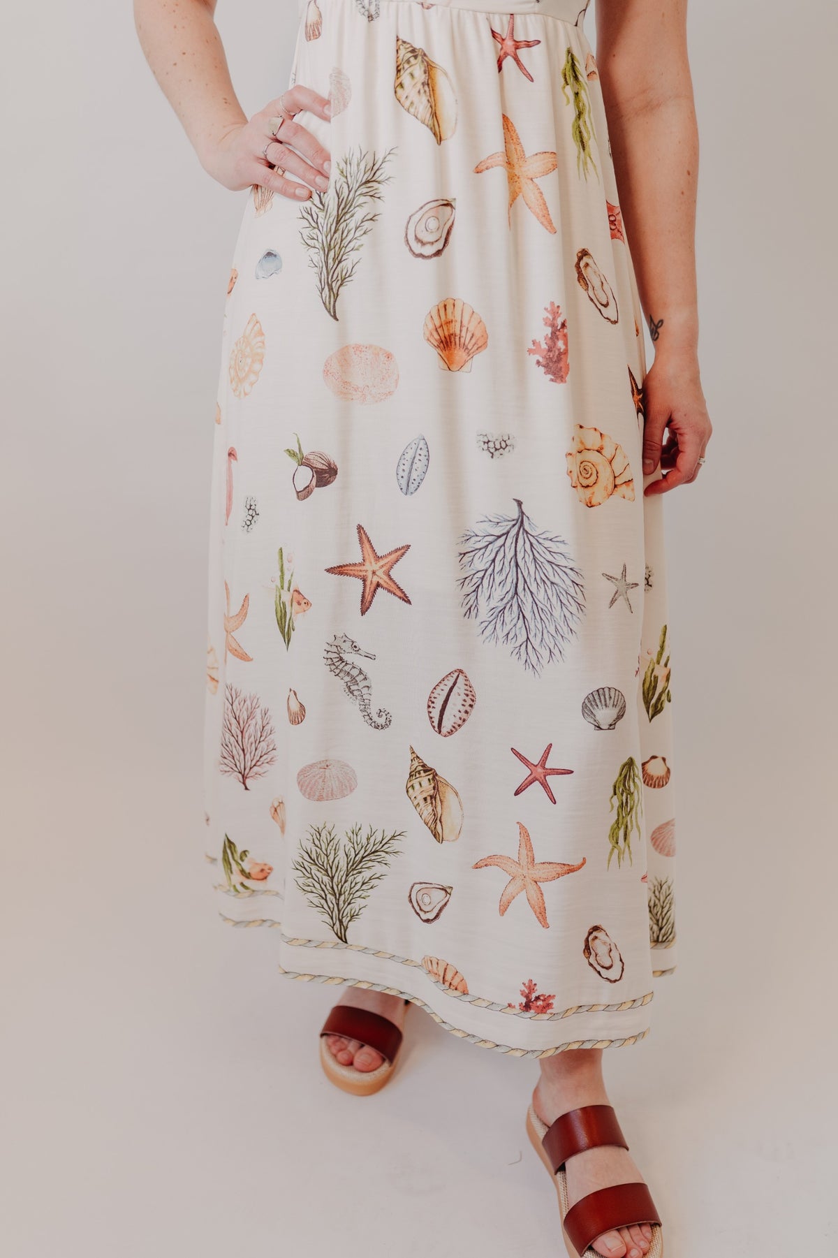 Blu Pepper | Nautical Sleeveless Midi Dress | Cream Multi