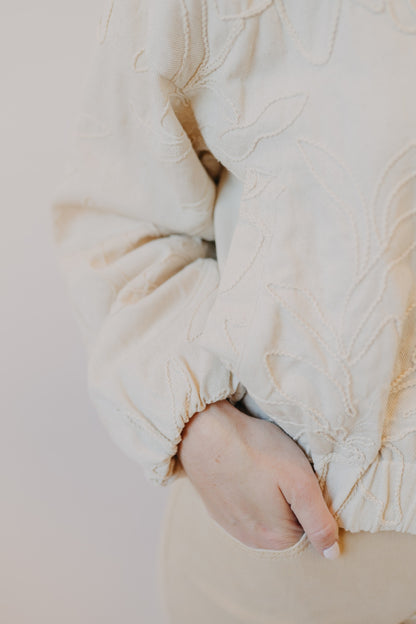Miou Muse | Floral Jacquard Zip Up Jacket | Ecru