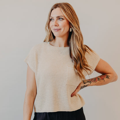 Be Cool | Pocket Cap Sleeve Dolman Top | Natural