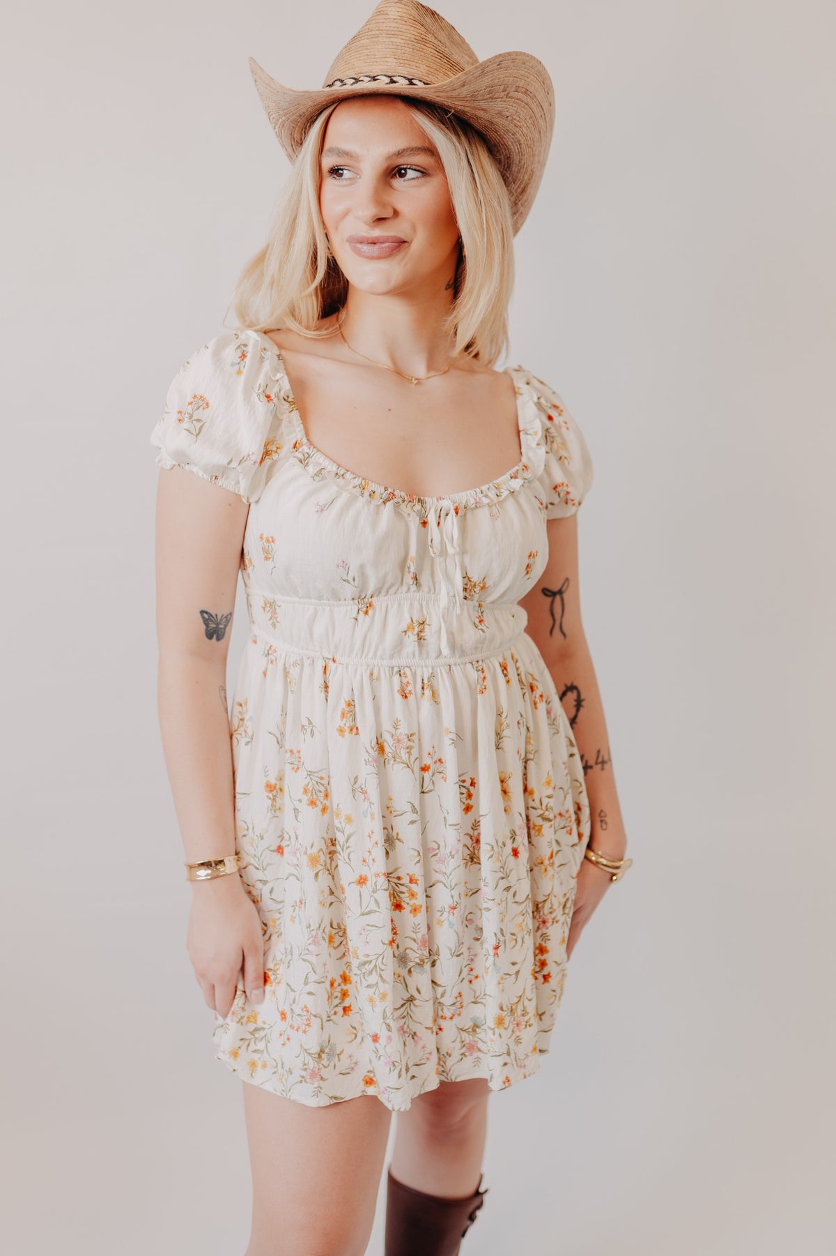 Blu Pepper | Floral Front Tie Midi Dress | Ivory Multi