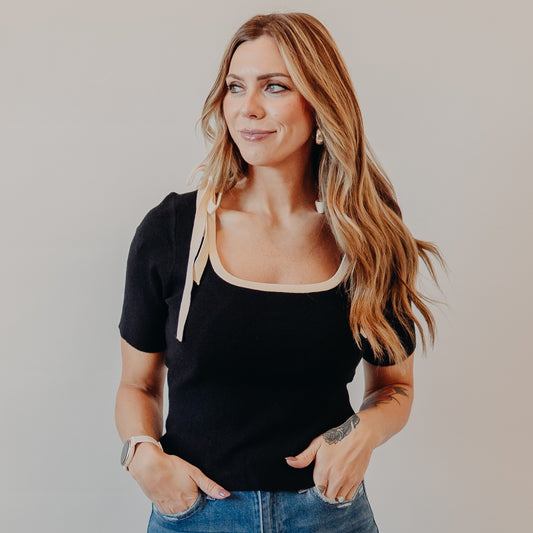 Wishlist | Square Neck Ribbed Top | Black Cream