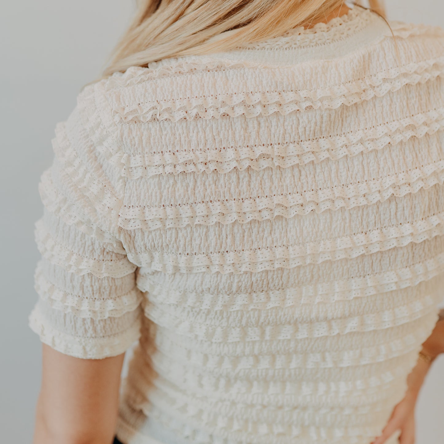 Gilli | Stripe Lace Half Sleeve Top | Cream