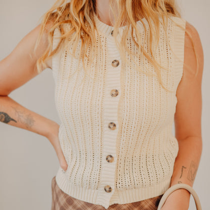Blu Pepper | Crew Neck Knit Cardigan | Oatmeal