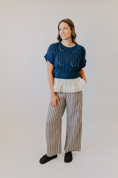 By Together | Cali Crochet Twofer Sweater | Navy Cream