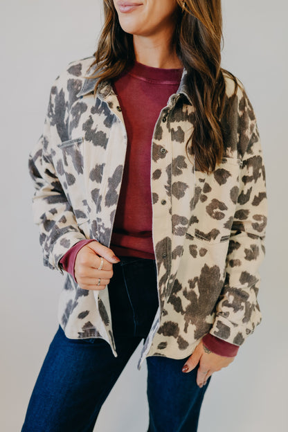 By Together | Rogue Cow Print Denim Jacket | Cream Chocolate