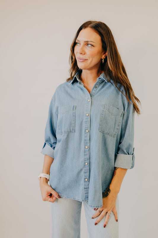 Blu Pepper | Collared Western Denim Top | Denim