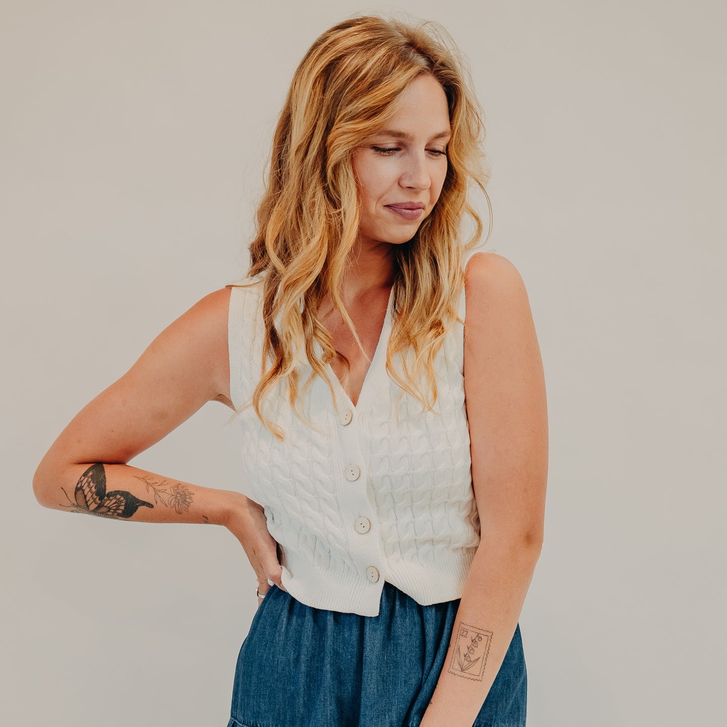 Blu Pepper | Button Down Sweater Vest | White