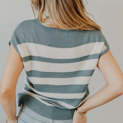 Staccato | Striped Pointelle Sweater | Slate Blue