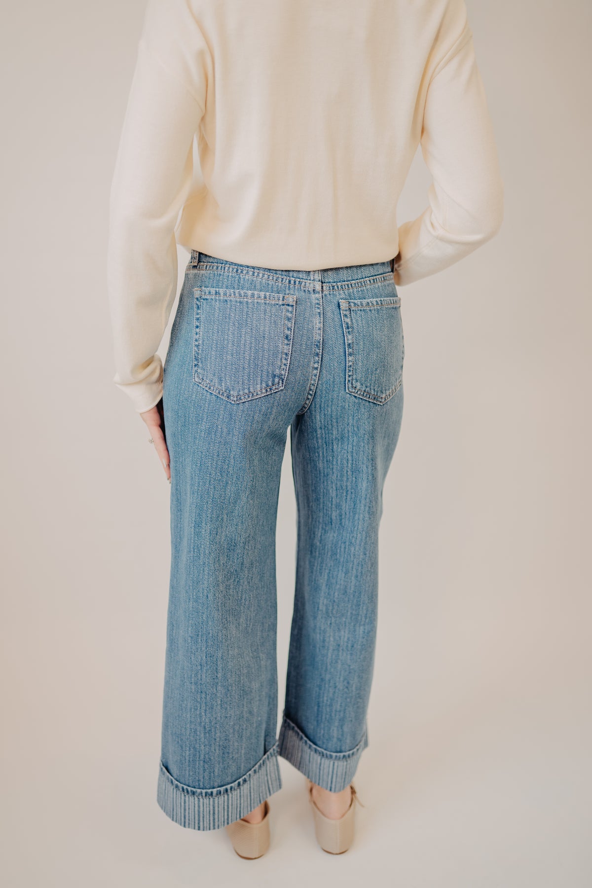 Vervet | High Rise Jacquard Stripe Cuff Wide | Nostalgic