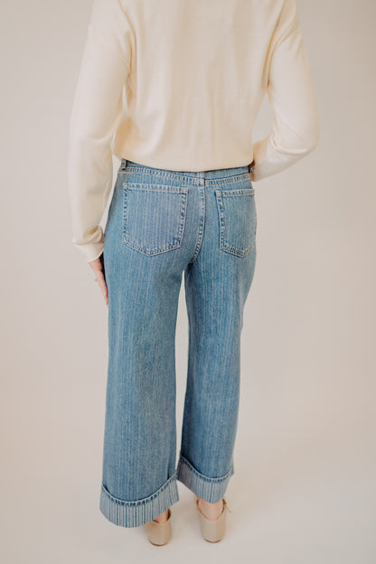 Vervet | High Rise Jacquard Stripe Cuff Wide | Nostalgic