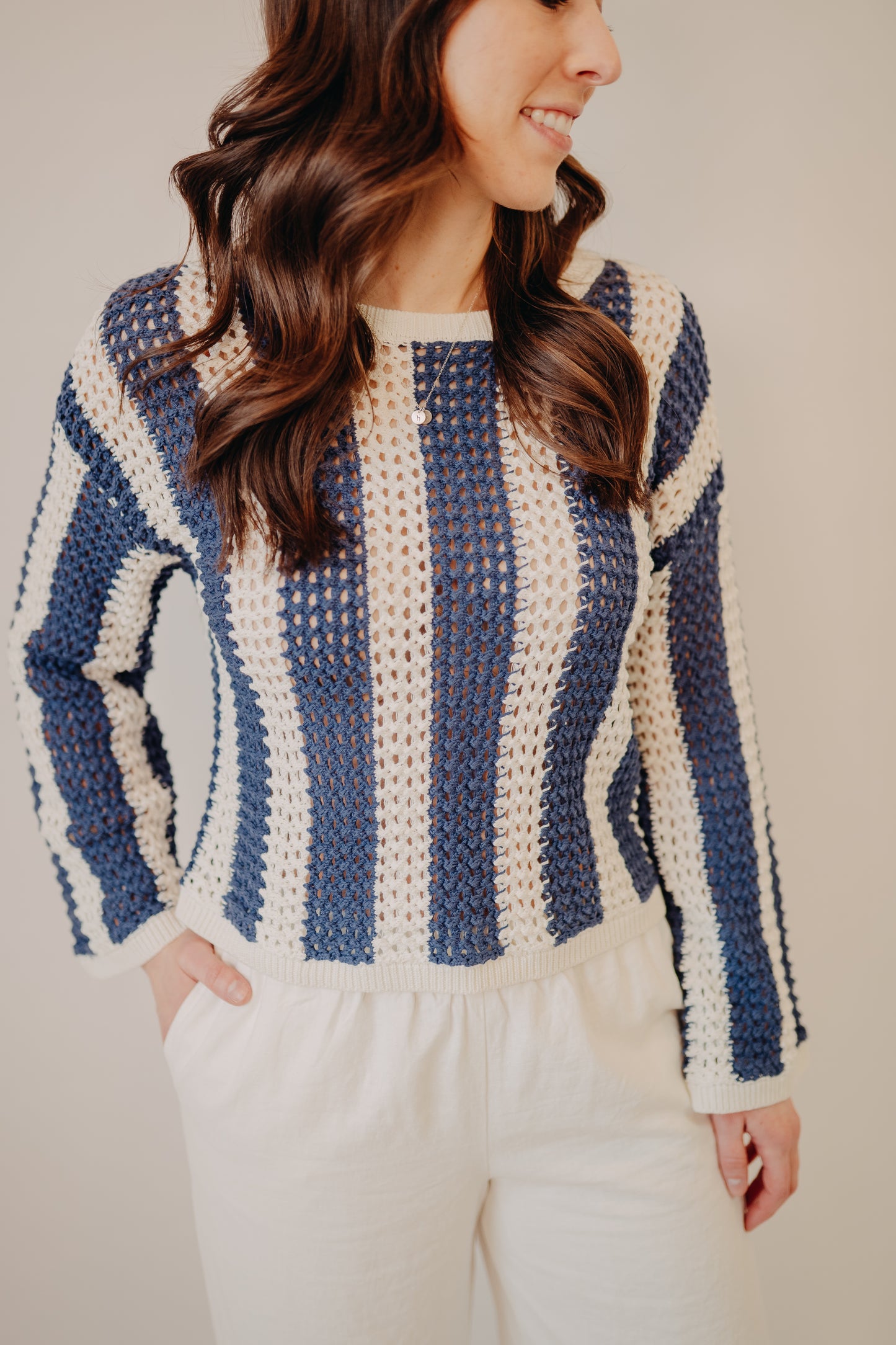 By Together | Romero Crochet Pullover | Navy White