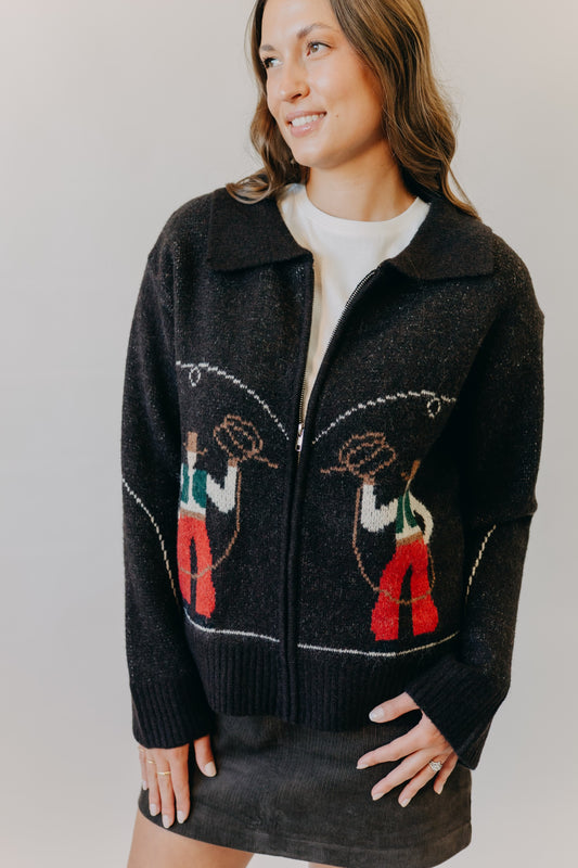 By Together | Rodeo Zip-Up Cardigan | Dark Chocolate Red