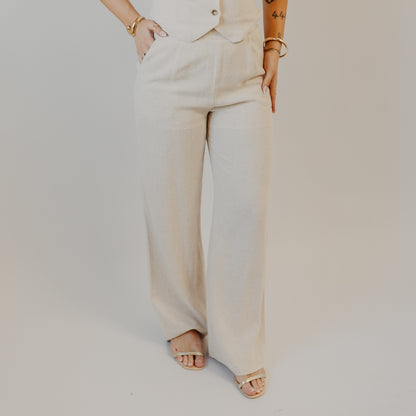 Blu Pepper | High Waist Wide Leg Linen Pants | Oatmeal