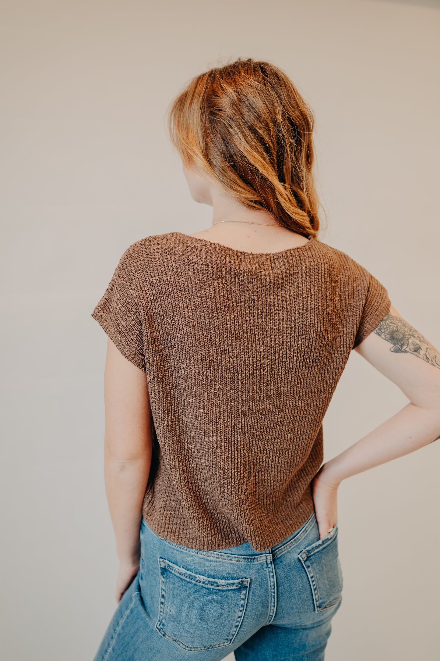 Be Cool | Pocket Cap Sleeve Dolman Top | Chestnut