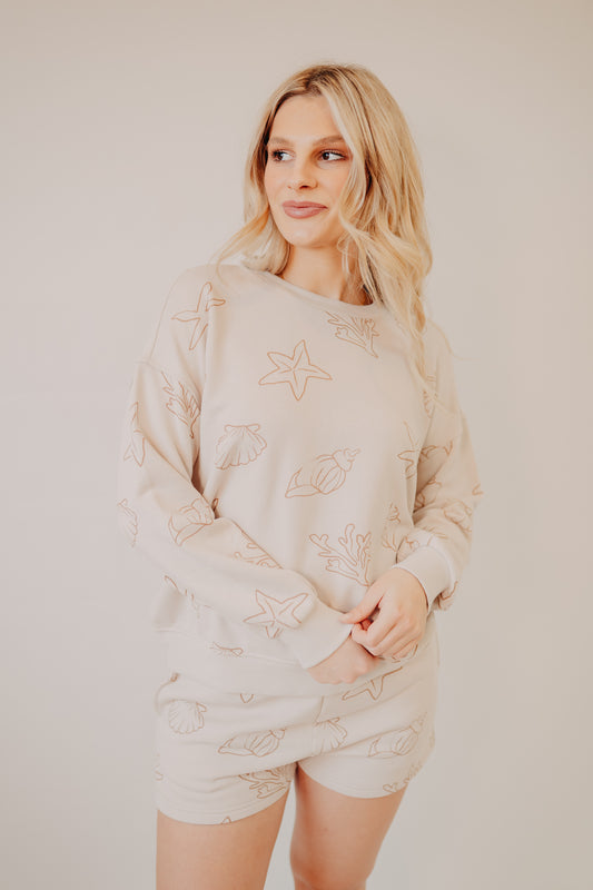 Blu Pepper | Sea Motif Crew Neck Top| Khaki