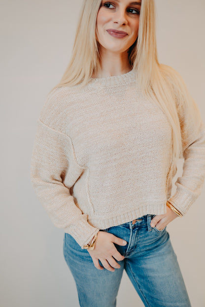 Blu Pepper | Exposed Seam Drop Shoulder Top | Khaki