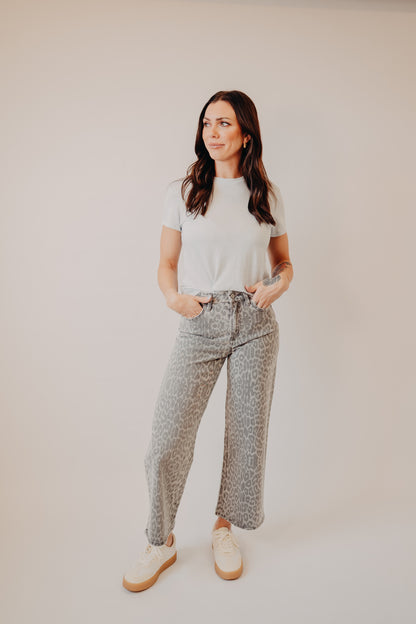 Vervet | High Rise Wide Leg | Grey Leopard