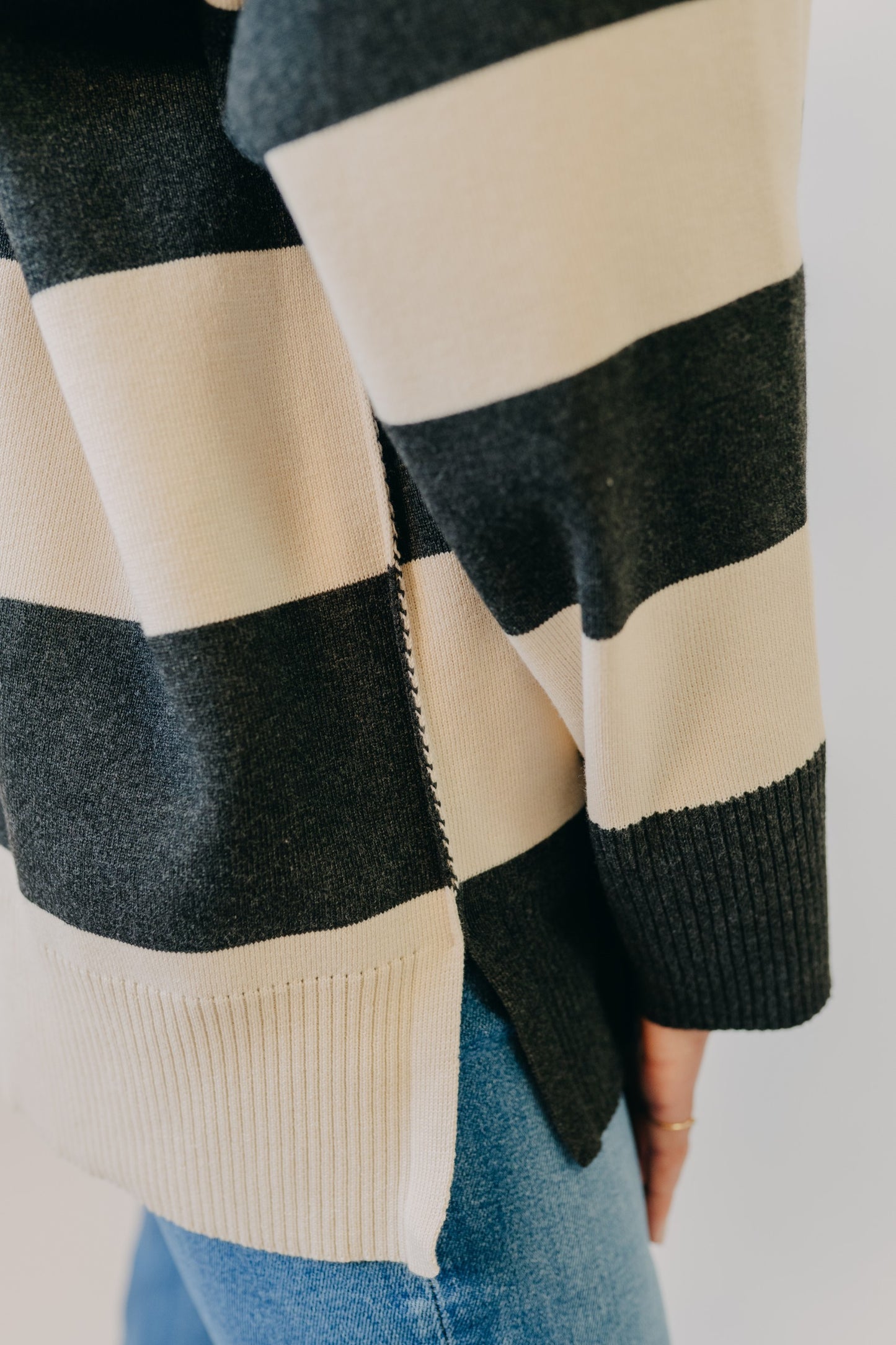 By Together | Fontaine Half Zip Striped Long Sleeve | Charcoal