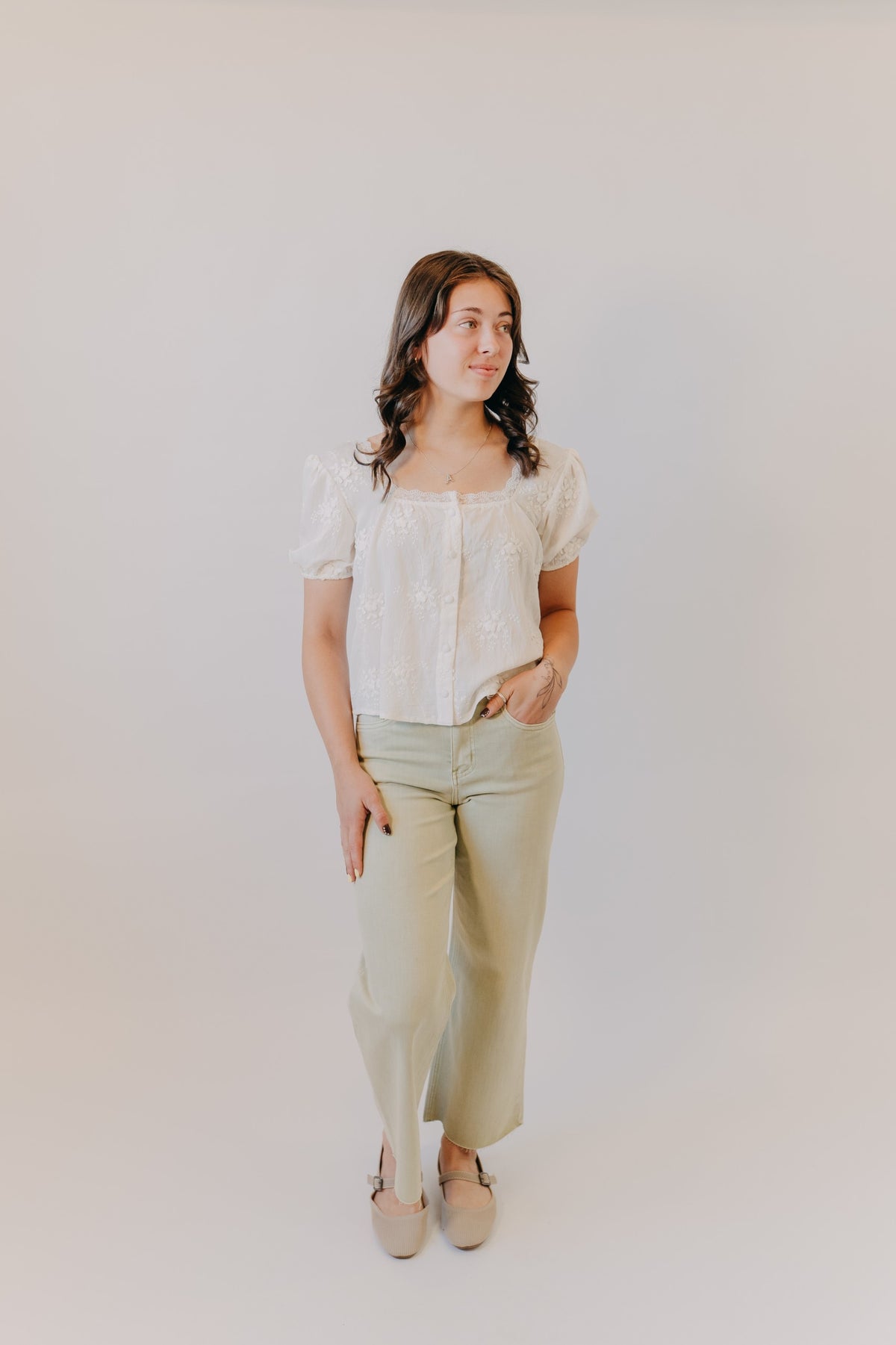 Vervet | High Rise Crop Wide Leg | Olive